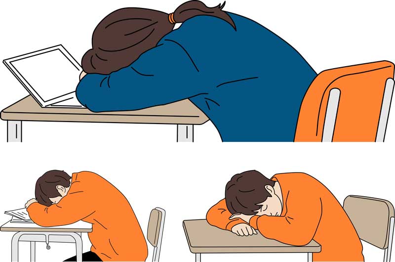 책상에 엎드려 자는 학생 그림과 함께 다양한 주제 연결