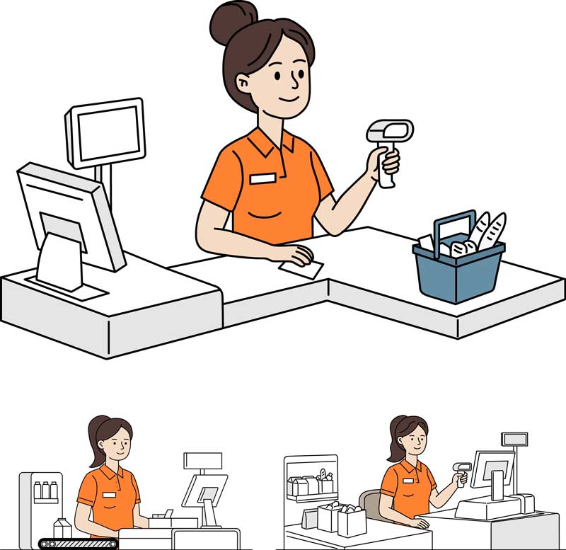 마트 계산대 일러스트 자료 경제 주제 디자인 작업