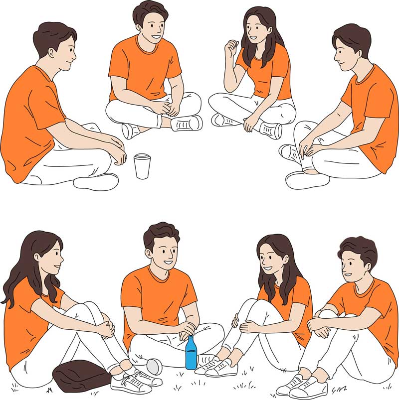국내 무료 일러스트 사이트 잔디밭에 둘러 앉은 친구들