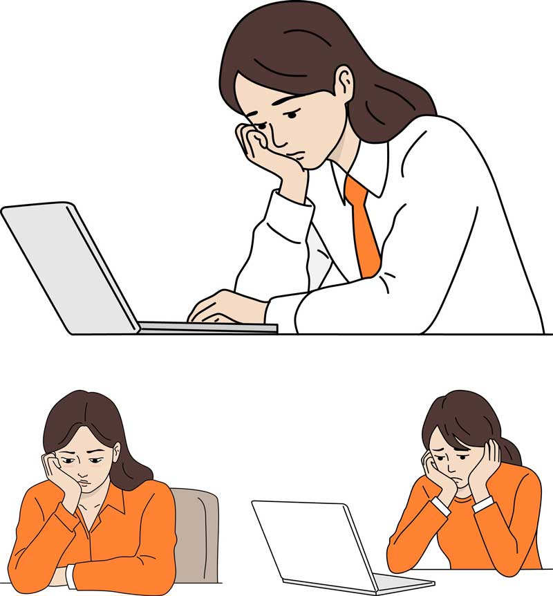 턱 괴고 고민하는 여자 일러스트 그림 3종 공유