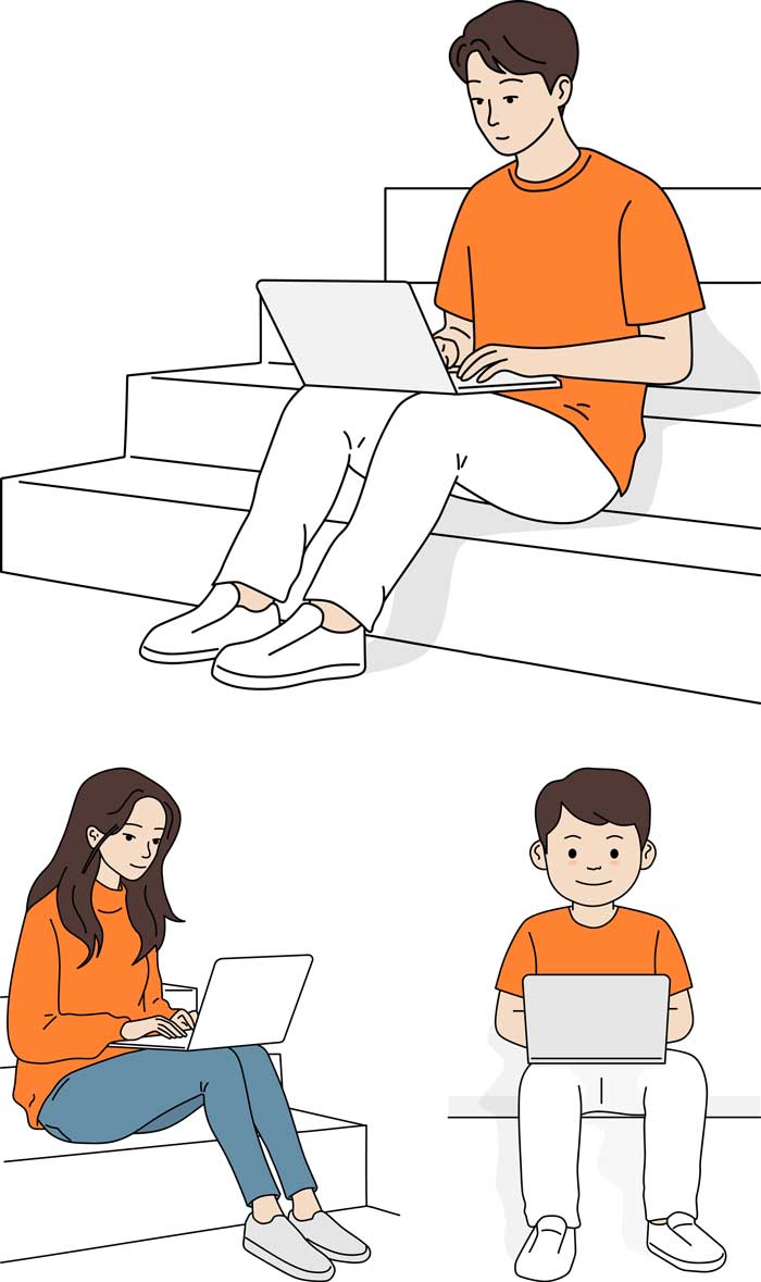 무료 일러스트 사이트 보고 있나 계단과 노트북