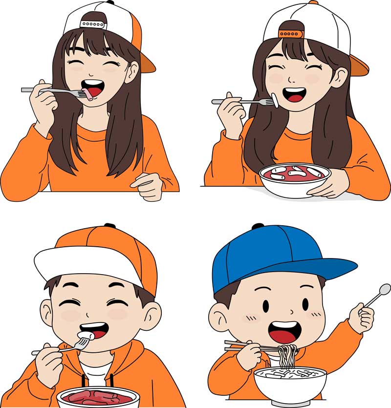 떡볶이 먹는 아이들 일러스트 그림 어떤 활용 컨셉 생각했냐면요