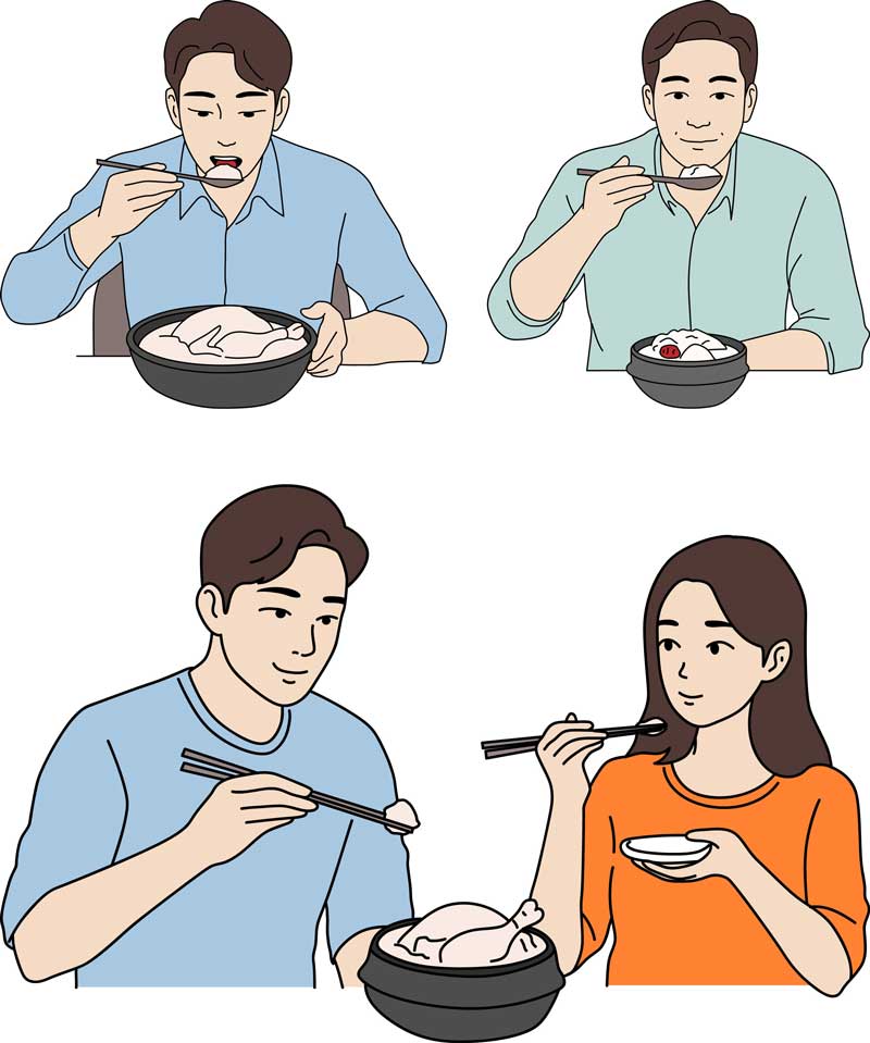 초복 삼계탕 먹는 사람 일러스트 삼복 더위 디자인에 굿