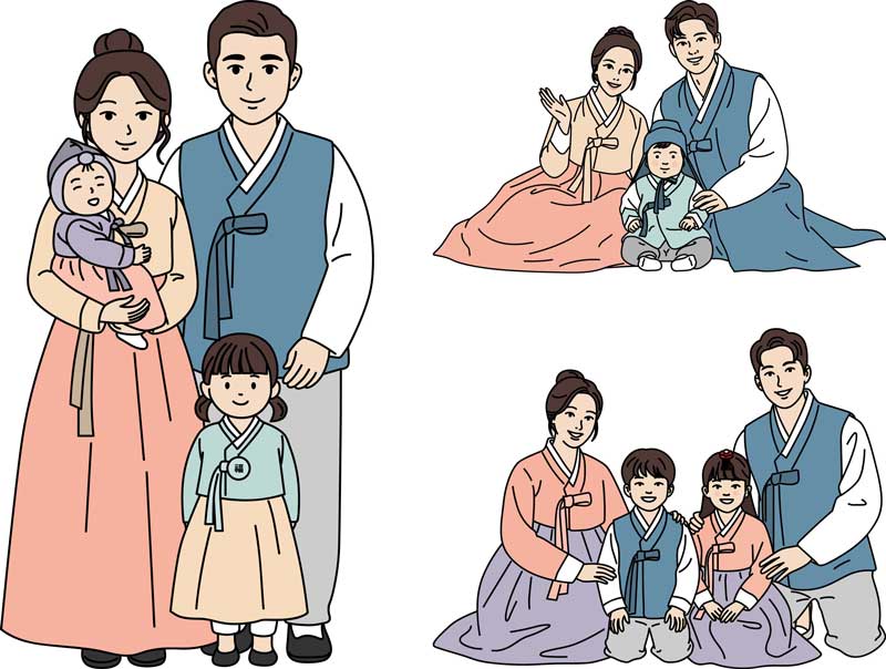 한복 입은 사람 일러스트 가족이면 더 좋잖아요