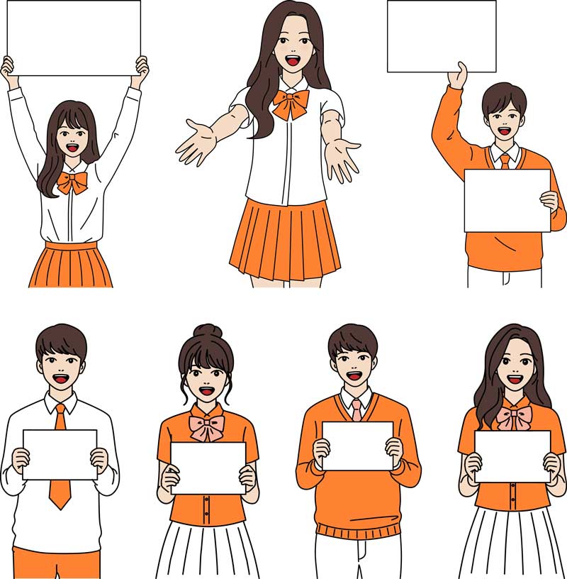 피켓 들고 응원하는 고등학생 무료 일러스트 그림 7종 공유