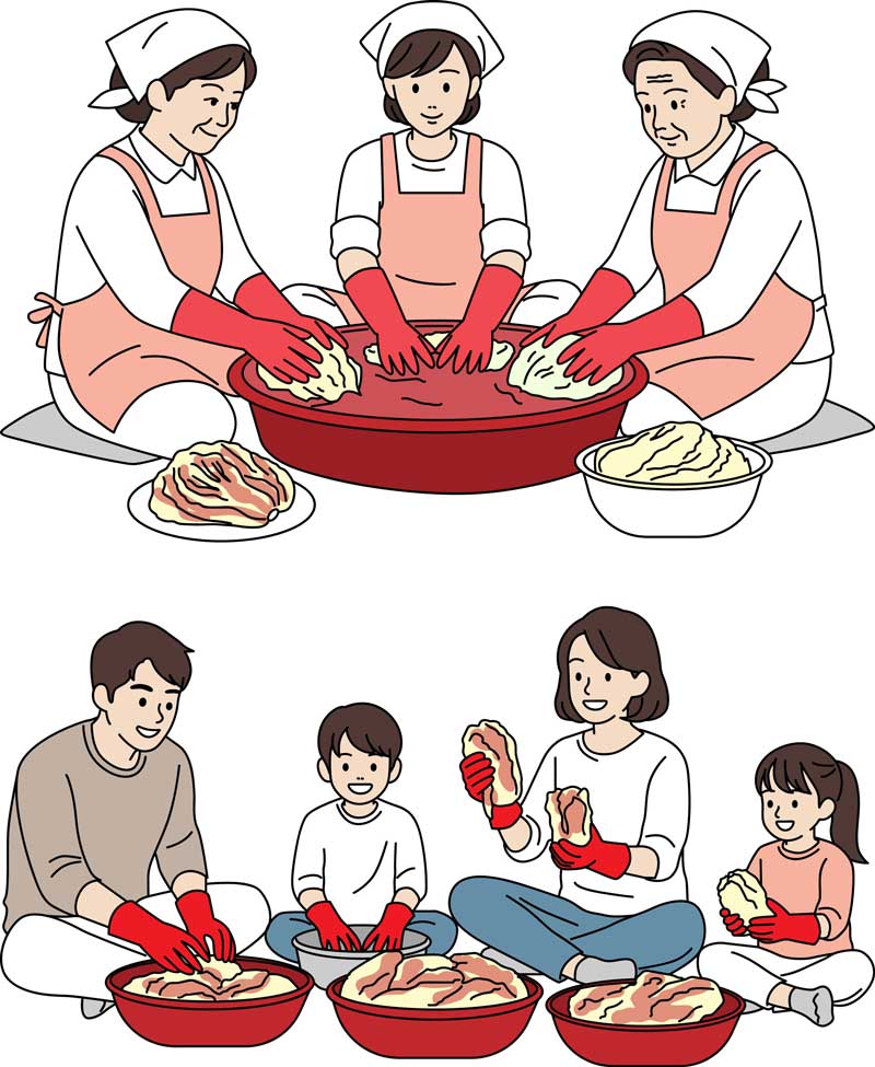 김장 담그는 무료 일러스트 그림 어머니와 가족